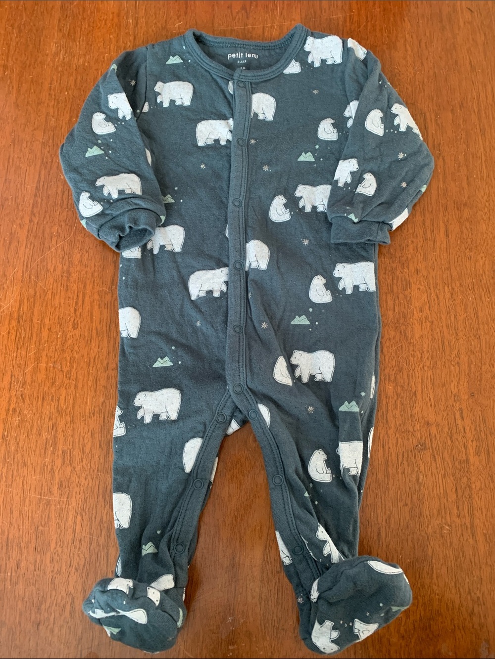 🫐3/$30 Petit Lem Organic Navy Blue Polar Bear Footed One-Piece 6m
